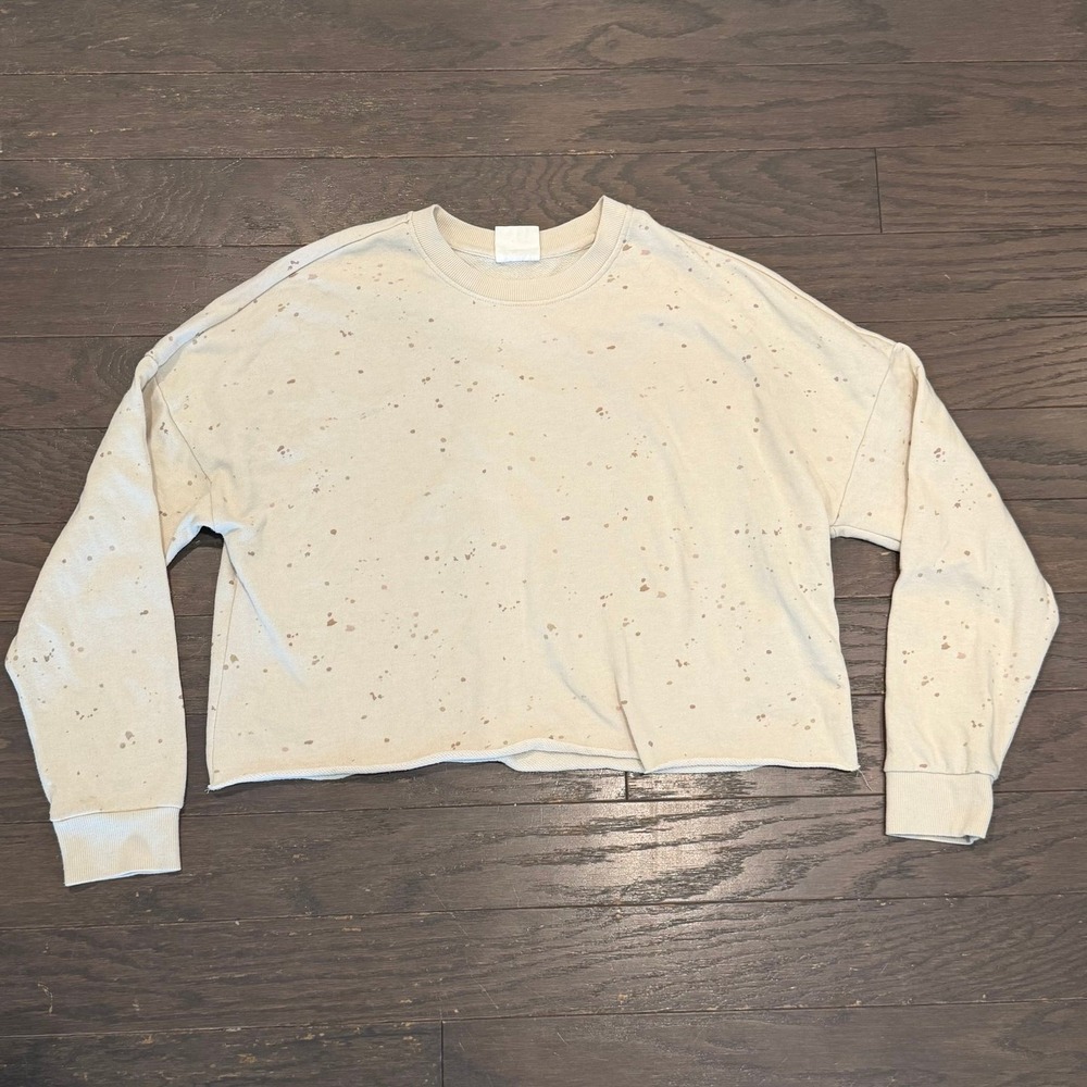 Sage Collective Womens Cream Paint Splatter Cropped Sweatshirt Size Small